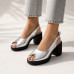 Dámske kožené strieborné slingback sandále na platforme Dámske kožené strieborné slingback sandále na platforme