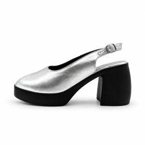 Dámske kožené strieborné slingback sandále na platforme