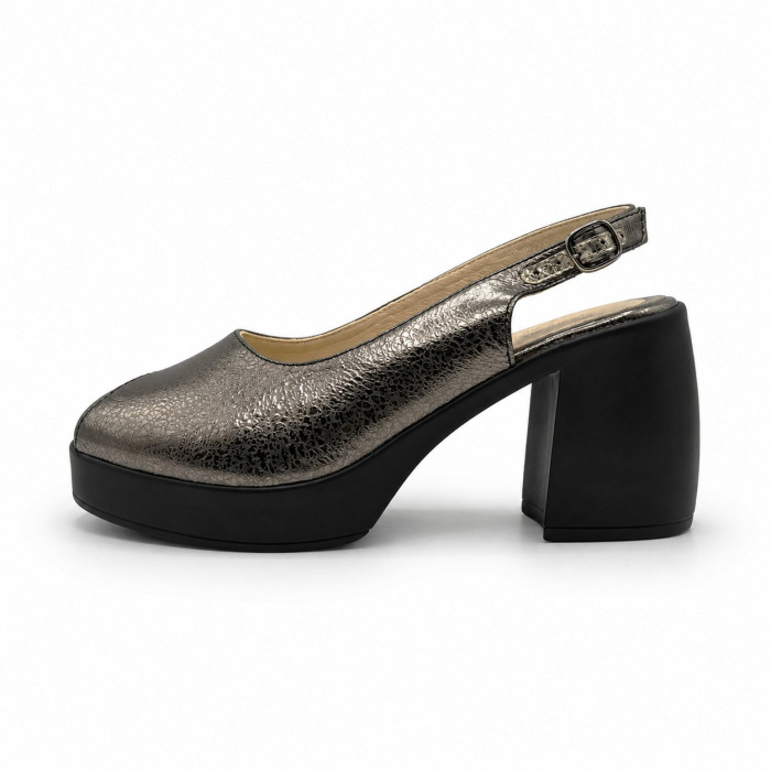 Dámske kožené metalické slingback sandále na platforme Dámske kožené metalické slingback sandále na platforme