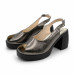 Dámske kožené metalické slingback sandále na platforme Dámske kožené metalické slingback sandále na platforme