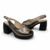 Dámske kožené metalické slingback sandále na platforme Dámske kožené metalické slingback sandále na platforme