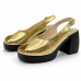 Dámske kožené zlaté slingback sandále na platforme Dámske kožené zlaté slingback sandále na platforme