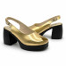 Dámske kožené zlaté slingback sandále na platforme Dámske kožené zlaté slingback sandále na platforme
