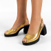 Dámske kožené zlaté slingback sandále na platforme Dámske kožené zlaté slingback sandále na platforme