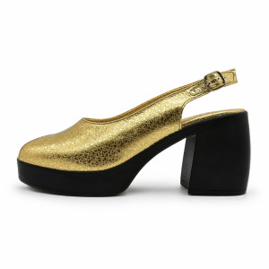 Dámske kožené zlaté slingback sandále na platforme