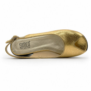 Dámske kožené zlaté slingback sandále na platforme