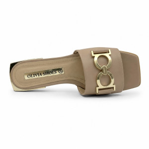 Dámske kožené šľapky Olivia Shoes so zlastou ozdobou