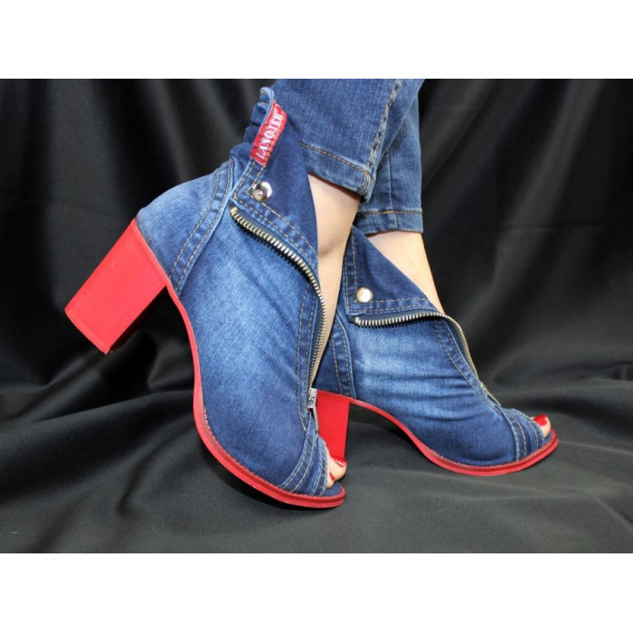 Jeansové dámske topánky na podpätku  LANQIER