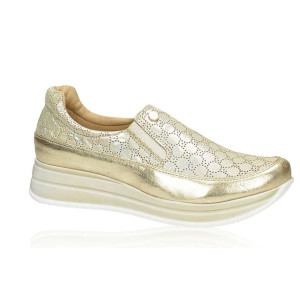 Dámske kožené slip-on v zlatej farbe
