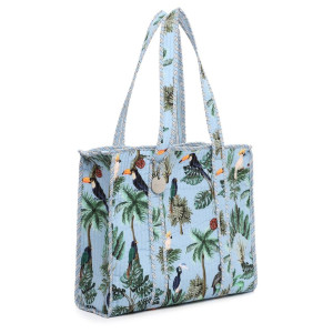 Dámska textilná shopper taška Tamaris s tropickým vzorom modrá