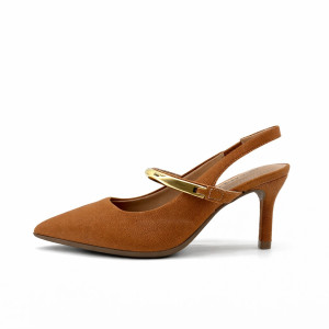 Dámske hnedé slingback lodičky so zlatým remienkom