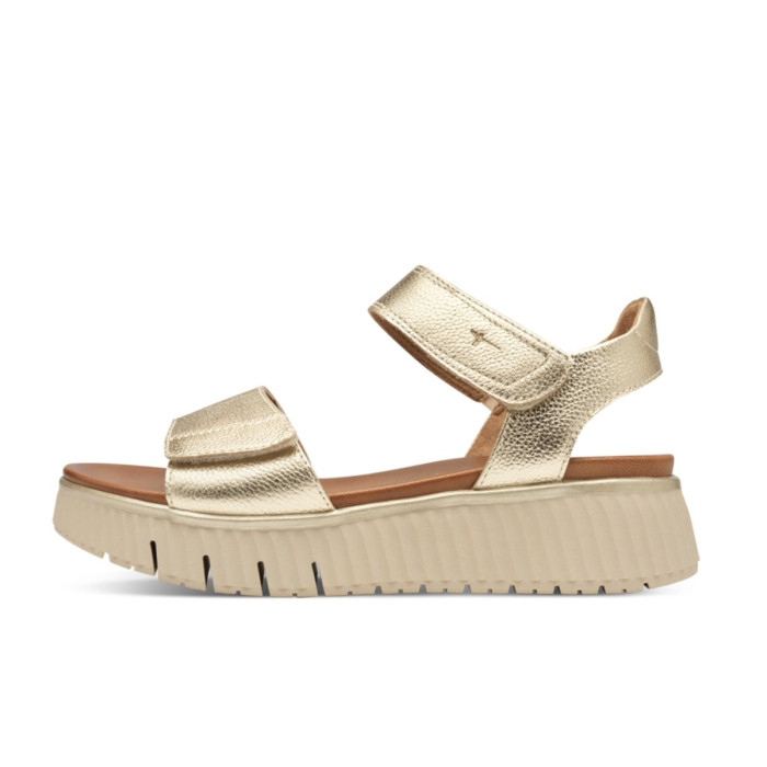 Dámske kožené sandále na platforme Tamaris Comfort zlaté Dámske kožené sandále na platforme Tamaris Comfort zlaté