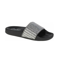 Dámske čierno - strieborné šľapky Skechers