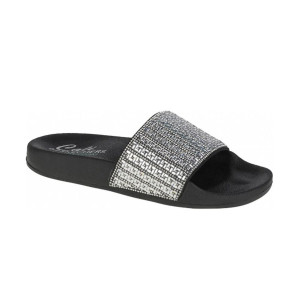 Dámske čierno - strieborné šľapky Skechers