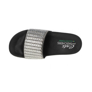 Dámske čierno - strieborné šľapky Skechers